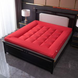 OMAMA HOME TEXTILE 4-Piece Quilted Mattress Topper Set with Fitted Bed Sheet & Pillowcases –Red