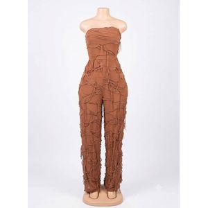 SHEIN  strapless distressed shaggy mesh jumpsuit -Size L