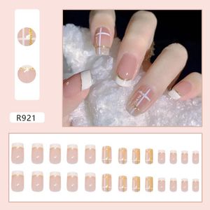 24 PCS Wearing Nails - Minimalist Gold Cross Grid