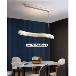 Modern Wave Linear Crystal LED Pendant Chandelier – 800mm Luxury Ceiling Light for Dining Room & Kitchen Island