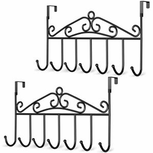 2Pcs Over the Door Hook,Stainless Steel Door Hanger Rack with 7 Hooks