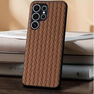 New Elegant Smartphone Case Featuring a Weaving Textured Braids Made of PU Leather. Anti-Fingerprints Design and Full Protective Cover - Brown 