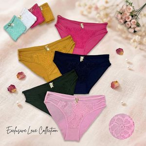 6 Piece Women Cotton Panties Seamless Lace Panties Breathable Hipster Stretch Full Briefs - Multicolour