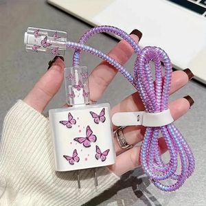 ShebSheb 5‑Piece Butterfly Pattern Charger & Cable Protector Set with Strap for iPhone 20W Adapter