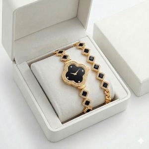 Luxury Clover Watch & Bracelet Set – Black