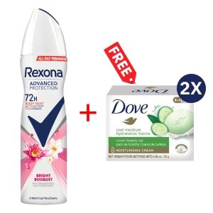 Rexona Anti-Perspirant Spray 200ml Bright Bouquet 72hrs + Free Dove Bar Soap 25g