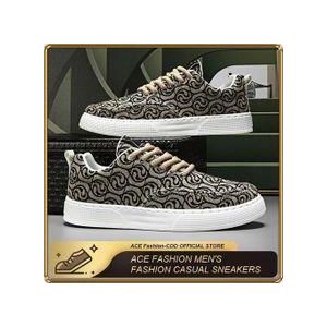 Samsung Men's Abstract Print Canvas Sneakers - Stylish Comfortable Durable Casual Shoes - Black, Brown - EU 41