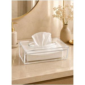 Clear Tissue Box Holder - Rectangular Napkin Storage Case with Oval Opening for Table, Bathroom & Office Use - (L25 x W12.5 x H10)cm / (L9.8 x W4.9 x H3.9)inch