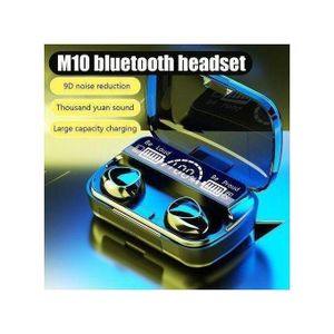 M10 Wireless Bluetooth Earphones Waterproof LED Display Headset Hifi Stereo black