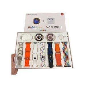 Smartwatch and Air pod pro2 i20 ultra Max 10 in 1 set With Watch Screen protector And Seven Extra Straps- Multicolor