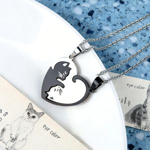 Cat Yin Yang matching necklace, couple necklace, best friend necklace, cat necklace