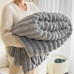 Rabbit Plush Multi-Functional Sofa Blanket, Size: 150x200cm - Light Gray