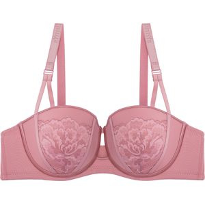 Binnys Budget-friendly Pink Floral Lace Women's Bra Hollow-out Deep V Breathable Underwire T-Shirt Comfort Smooth Fit Women's Balconette Bras 