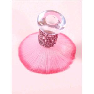 Pink Rhinestone Soft Bristle Dust Brush – Large Nail Art Cleaning Brush & Makeup Powder Applicator