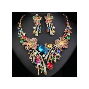 Flower Necklace Earrings Jewelry Set Bridal Banquet