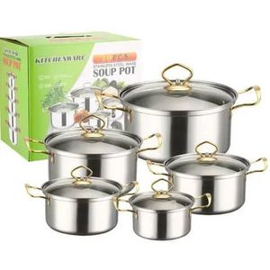 10 Pcs Stainless Steel Kitchen Cookware Sets - Silver/Gold
