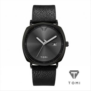 Tomi TOMI Minimalist Square Men’s Wrist Watch, Business Casual Analog Quartz Watch with Date Window, Soft Pebbled Leather Strap Waterproof Daily Wear Male Wristwatch