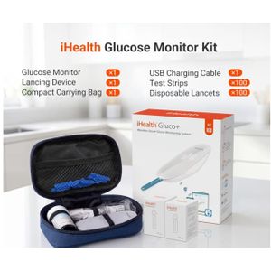 iHealth Gluco+ Wireless Smart Glucose Monitor Kit – Complete Blood Sugar Testing Set with 100 Test Strips & 100 Lancets