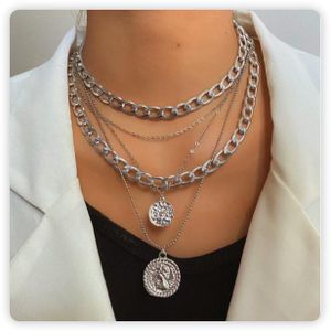 Women's Layered Round Pendant Necklace