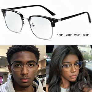 Anti Blue Light Myopia Glasses 150°/200°/250°/300° Black Silver Semi-Rimless Frame Computer Glasses for Men Women
