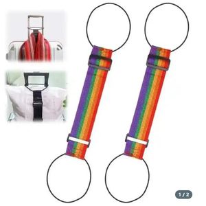 2pack Multi Use Strong Adjustable Luggage Connector Straps For Suitcases Rainbow Travel Straps Secure Organize Anti Theft Straps