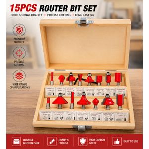 Professional 15 pieces Router bits set 