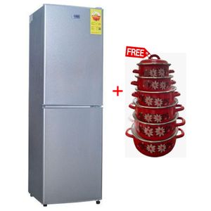 Nasco 116 Litre - NASD2-14FL Table Top Double Door Fridge - Silver + Free Cookware