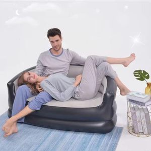 Double Inflatable Sofa - Foldable Blow Up Couch, Portable Air Sofa for Indoor Living Outdoor Activities. Black