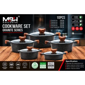10 Pcs Non-Stick Granite Cookware Set - Die-Cast Aluminum - Black