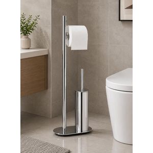 3-in-1 Toilet Paper Holder Stand - Freestanding Toilet Roll Storage with Toilet Brush for Bathroom - (D23 x H63)cm / (D9.1 x H24.8)inch