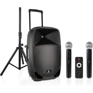 PRORECK Freedom 15 | 15" Rechargeable 1600W Portable Powered DJ PA System With 2 Wireless Mics and Bluetooth/USB/SD/FM Radio/Remote