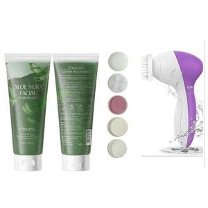 KORMESIC Aloe Vera Facial Scrub Gel + Electric Facial Cleansing Brush Set