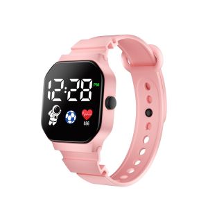 watches for children，watches for girls，LED electronic watch, cartoon square watch strap-pink