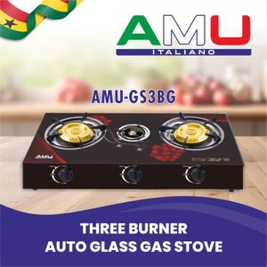 AMU ITALIANO AMU-GS3BG Auto ignition 3 Burner Glass Top Gas Cooker