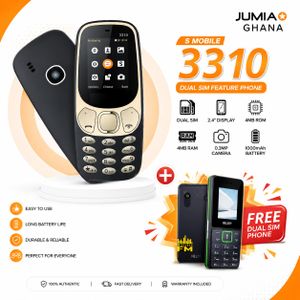 S Mobile  3310 Dual SIM Phone 2.4" Display  4MB ROM + 4MB RAM  1000mAh Battery + Free Dual SIM Phone
