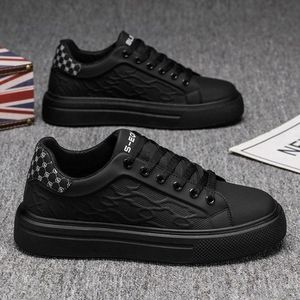 GALUIN Printed soft soled men's shoes, thick soled height increasing white shoes-black - white shoes-black - EU 43