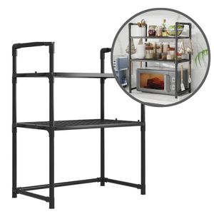 Double Layer Microwave Oven Storage Rack - Black