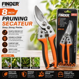 Fibite FINDER 805S-K5 8-Inch Pruning Secateur – Orange & Black