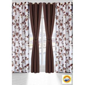 2-in-1 Double Sheer  Window Curtain with Blackout by Inner Panel – 150 x 240 cm-Brown 