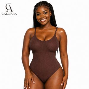CALLIARA High-Stretch Seamless Cami Thong Bodysuit, Adjustable Strap Invisible Layering One-Piece