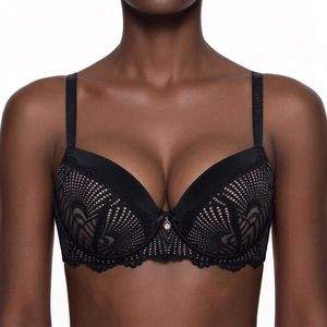 Binnys Coffee latte Underwire Bra,Sophisticated & Firm Fixed Padded Lace Bra, Adjustable Strap, Full-Coverage Contoured Support, Women's Formal Events Bra