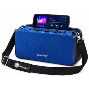 BoomBest Portable Wireless Bluetooth Speaker with Built-In Phone Holder Stand & Adjustable Shoulder Strap – High-Bass Outdoor Boombox Subwoofer (Metallic Blue)