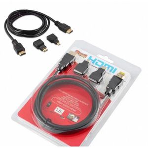 Universal 3-in-1 HDMI Cable Kit - 1.5m High Speed - Includes Mini & Micro HDMI Adapters - Black