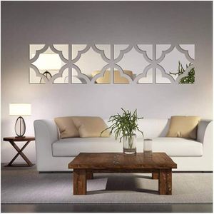 4 pieces of silver acrylic mirror wall stickers, home mirror decoration stickers