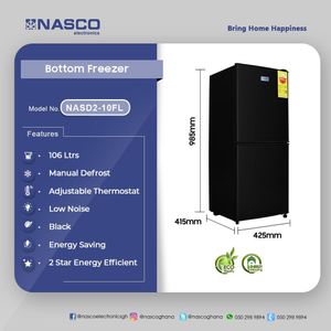 Nasco  NASD2-10FL-B-Bottom Freezer Refrigerator-106liters- Black