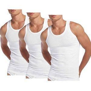 3 Pieces Round Neck Singlet Set - White