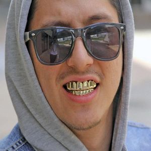 Gold Teeth Grillz Jewelry Set Top & Bottom Tooth Caps 