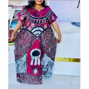 Fashion 21 Women's African Boubou Cotton Kaftan Maxi Dress With Matching Scarf – Free Size Traditional Loose Elegant Wear - Perfect African Occasions Dress - Multicolorful