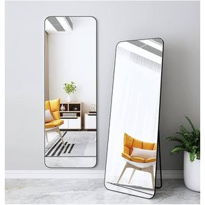 Full Length Floor Mirror with Stand, Black Metal Frame, Rectangular Standing Mirror for Bedroom