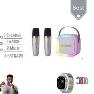 Wireless Speakers with Mic and Smart Watch, High Bass Bluetooth Speaker with Radio and Light, Portable Bluetooth Speakers with Microphone for Home, Office, and Car